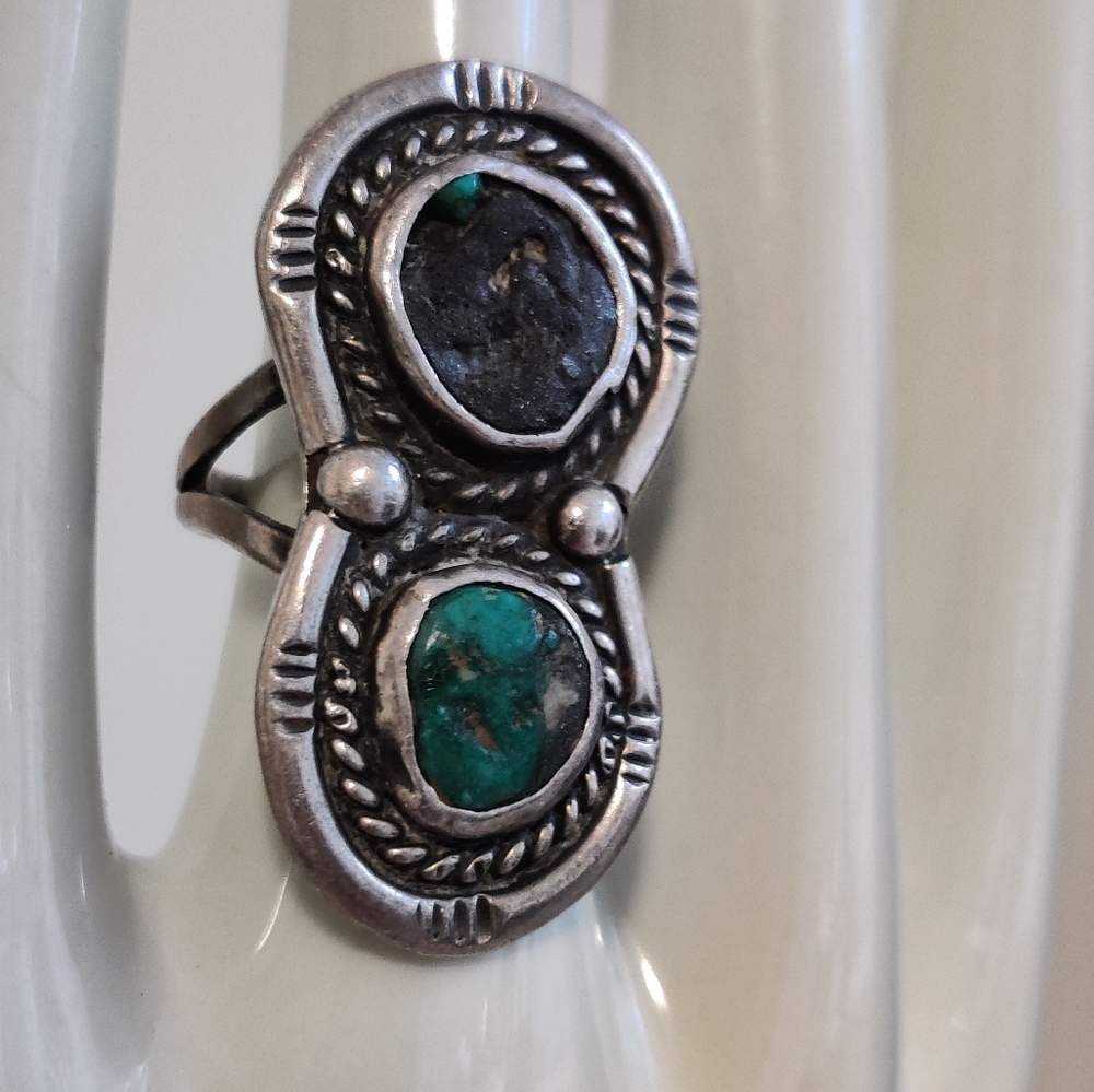 Vintage Navajo Na Ring Sterling Silver Turquoise